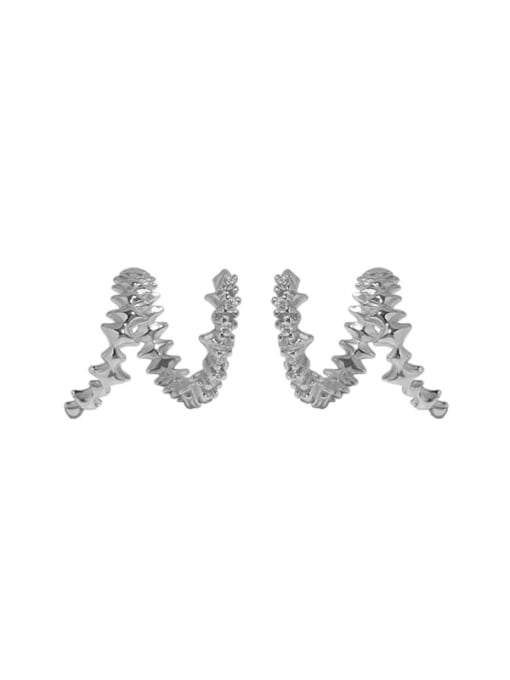 White gold [with pure Tremella plug] 925 Sterling Silver Cubic Zirconia Irregular Vintage Stud Earring